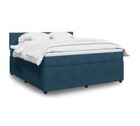 Sommier à Lattes avec Matelas Bleu Velours 180x200 cm, Cadre de lit avec tête de lit, surmatelas et éclairage LED intégré pour Chambre à Coucher Chambre d'ami, Confort Parfait et Design Moderne
