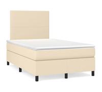 Sommier à Lattes avec Matelas et Surmatelas 120x190 cm, Tête de Lit Réglable, Bandes LED Crémeuses, Cadre en Tissu Durable et Bois de Pin pour Chambre à Coucher Moderne