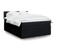 Sommier à lattes avec matelas et surmatelas 140x200 cm Noir Tissu Polyester, Cadre de Lit avec Tête de Lit, Matelas Ressorts Ensachés pour un Sommeil Confortable et un Soutien Chambre à Coucher