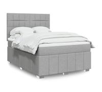 Sommier à Lattes avec Matelas et Surmatelas 140x200 cm Tête de Lit Réglable, Ressorts Ensachés pour un Sommeil Réparateur, Cadre Gris Clair en Tissu Polyester Durable pour Chambre à Coucher