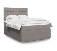 Sommier à Lattes avec Matelas et Surmatelas 140x200 cm Tissu Taupe, Tête de Lit Réglable, Cadre de Lit Confortable pour Chambre à Coucher, Literie Complète pour Dormir et Relaxation Maximale