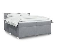 Sommier à lattes avec matelas et surmatelas 200x200 cm Gris clair, Cadre de lit LED USB, Tête de lit en tissu polyester, Confort moyen ressorts ensachés pour chambre à coucher et chambre d'amis