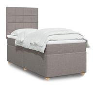 Sommier à lattes avec matelas et surmatelas intégrés 100x200 cm, Tête de lit réglable, Cadre lit adulte confortable en tissu Taupe, Ensemble literie complet pour chambre à coucher et studio