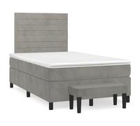 Sommier à lattes avec matelas gris clair 120x190 cm en velours doux, tête de lit réglable et banc multifonction, lit complet pour chambre adulte invité, sommeil réparateur et confort ferme