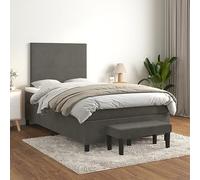 Sommier à Lattes avec Matelas intégré 120x200 cm Gris foncé Velours Tête de lit réglable, Matelas Ressorts ensachés Support Moyen-Dur, Banc de Bout de lit Inclus pour Chambre à Coucher Moderne