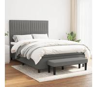 Sommier à lattes avec matelas intégré 140x190 Gris foncé, Tête de lit réglable, Matelas ressorts ensachés moyen-ferme pour dos et ventre, Banc de bout de lit multifonction, Ensemble literie complète