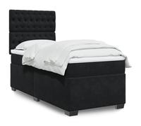 Sommier à lattes avec matelas intégré 90x190 cm Noir Velours Cadre de lit avec tête de lit réglable, ressorts ensachés pour un sommeil réparateur et surmatelas confortable - Idéal adulte et studio