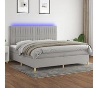 Sommier à Lattes avec Matelas intégré et Bande LED, tête de lit réglable, 200x200 cm Gris Clair, Cadre lit Adulte et Chambre à Coucher Moderne pour Un Sommeil Confortable