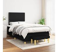 Sommier à lattes avec matelas intégré Noir 120x200 cm, Tête de lit réglable, Matelas à ressorts ensachés pour un sommeil réparateur, Cadre de lit en tissu durable avec banc multifonctionnel