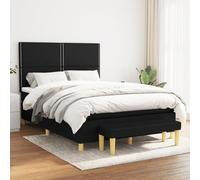 Sommier à lattes avec matelas intégré Noir 140x190 cm, Tête de lit réglable, Matelas à ressorts ensachés pour un sommeil réparateur, Banc de rangement inclus, Lit adulte design en tissu respirant