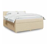Sommier à lattes avec matelas ressorts ensachés 180x200 cm, cadre lit tête de lit crème, surmatelas confortable, literie complète pour chambre adulte et conjugale, tissu polyester doux et durable