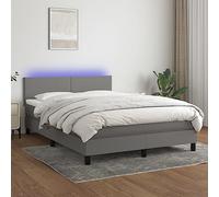 Sommier à lattes con materasso e testiera regolabile LED Grigio Scuro 140x200 cm - Letto imbottito con rete righe, materasso a molle insacchettate e topper memory, luce notte USB, camera da letto