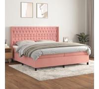 Sommier à lattes con materasso e topper Rose 200x200 cm Letto in velluto con testiera regolabile per camera da letto, supporto medio-duro, comfort di lusso per sonno riposante, antirumore