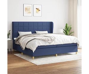 Sommier à Lattes de lit avec Matelas Bleu 200x200 cm Tissu Complet Design Moderne tête de lit réglable Matelas Ressorts ensachés Confort fermeté Moyenne surmatelas Mousse Housse lot 3 pièces