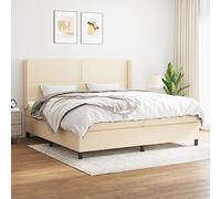 Sommier à lattes de lit avec matelas Crème 200x200 cm Tissu, Adjustable Headboard, Pocket Spring Mattress, Medium-Firm Support, Bed Frame with Mattress Topper, Perfect for Back and Stomach Sleepers
