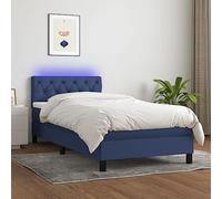 Sommier à lattes de lit avec matelas et LED Bleu 80x200cm Tissu, cadre de lit avec tête ajustable, matelas ressorts ensachés, éclairage LED RGB, pour chambre à coucher et studio, literie complète