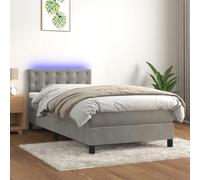 Sommier à lattes de lit avec matelas et LED Gris clair 90x200cm, Bed Frame with LED Lights and Adjustable Headboard, Modern Bedroom Furniture Set with Memory Foam Mattress and USB Connection