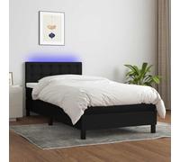 Sommier à lattes de lit avec matelas et LED Noir 90x200cm Tissu Upholstered Bed Frame with Adjustable Headboard, Pocket Sprung Mattress and Topper, 5V USB LED Strip Lighting, Bedroom Guest Room