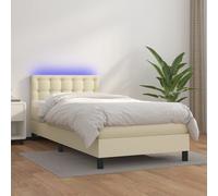 vidaXL Sommier Tapissier avec Matelas et LED Sommier à Lattes Lit Rembourré Cadre à Lattes Lit Simple Adulte Chambre Crème 90x190cm Similicuir