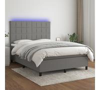 Vidaxl Sommier Tapissier Et Matelas Et Led Gris Foncé 140x190 Cm Tissu Multicolore