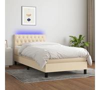 Vidaxl Sommier Tapissier Avec Matelas Et Led Crème 90x190 Cm Tissu Multicolore