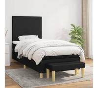 Sommier à Lattes de Lit avec Matelas et Surmatelas Noir 90x200 cm, Tissu Durable, Tête de Lit Réglable, Ressorts Ensachés, Banc Multifonctionnel Inclus