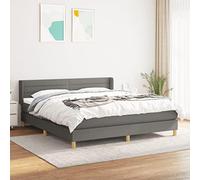 Sommier à Lattes de Lit avec Matelas et Surmatelas, Tête de Lit Réglable, Tissu Gris Foncé 160x200cm, Support Moyen-Dur, Ensemble Confortable