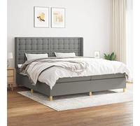 Sommier à lattes de lit avec matelas Gris foncé 200x200cm Tissu, Adjustable Headboard, Pocket Spring Mattress, Medium-Firm Support, Bed Frame with Topper, Dark Grey Fabric Bed with Mattress