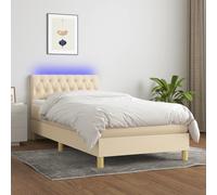 Vidaxl Sommier Tapissier Avec Matelas Et Led Crème 90x190 Cm Tissu Multicolore