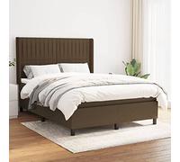 Sommier à lattes de lit avec matelas Marron foncé 140x200 cm, adjustable headboard, pocket spring mattress, medium-firm support, for back and stomach sleepers, durable fabric with mattress protector