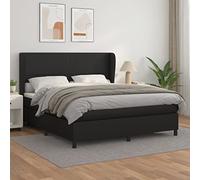 Sommier à lattes de lit avec matelas Noir 180x200 cm Similicuir, Headboard Adjustable, Pocket Spring Mattress, Medium Firm Support, Bed Frame with Mattress Set for Master Bedroom Guest Room