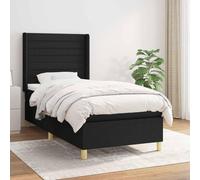 Sommier à lattes de lit avec matelas Noir 90x190 cm Tissu, Cadre de avec tête de lit réglable, Matelas à ressorts ensachés et surmatelas mousse, Literie complète pour chambre adulte, pour lire TV.