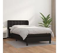 Sommier à lattes de lit avec matelas Noir 90x200 cm Similicuir réglable Tête de en cuir lit complet avec surmatelas mousse et ressorts ensachés pour chambre à coucher invité dodo dos fermeté moyenne