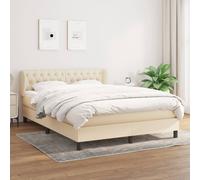 Sommier à Lattes de Lit avec Matelas, Lit Rembourré, Lit Double, Lit Adulte de Chambre à Coucher Intérieur, Moderne, Crème 140x200 cm Tissu