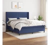 Sommier à Lattes de Lit avec Matelas, Lit Rembourré, Lit Double, Lit Adulte de Chambre à Coucher Intérieur, Moderne, Bleu 180x200 cm Tissu