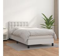 vidaXL Lit à sommier tapissier avec matelas Blanc 100x200cm Similicuir
