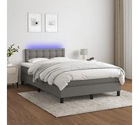 Sommier a lattes de lit et matelas et LED Gris fonce 120x200 cm Bed Frame with Adjustable Headboard, LED Strip Light, Pocket Spring Mattress, Memory Foam Topper, Dark Grey Set for Bedroom
