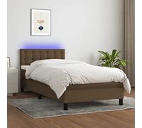 Sommier à lattes de lit et matelas et LED Marron foncé 80x200cm Bed Frame with Adjustable Headboard, Pocket Spring Mattress, Topper, Colourful LED Strip, USB Powered, Breathable Fabric, Dark Brown