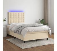 Sommier à Lattes de Lit avec Matelas et LED, Lit Rembourré, Lit Double, Lit Adulte de Chambre à Coucher Intérieur, Moderne, Crème 120x200cm Tissu