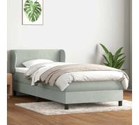 Sommier à Lattes de lit et Matelas Gris Clair 90x220 cm Velours with Pocket Spring Mattress, Adjustable headboard, Soft Velvet Fabric for Ultimate Comfort and Support in Bedroom