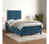 Sommier à Lattes de Lit avec Matelas, Lit Rembourré, Lit Double, Lit Adulte de Chambre à Coucher Intérieur, Moderne, Bleu Foncé 120x200cm Velours