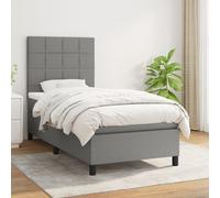 vidaXL Sommier à Lattes de Lit avec Matelas, Lit Rembourré, Lit Simple, Lit Adulte de Chambre à Coucher Intérieur, Moderne, Gris Foncé 90x190 cm Tissu Gris