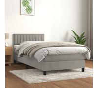 vidaXL Sommier à Lattes de Lit avec Matelas, Lit Rembourré, Lit Simple, Lit Adulte de Chambre à Coucher Intérieur, Moderne, Gris Clair 80x200 cm Velours Gris clair