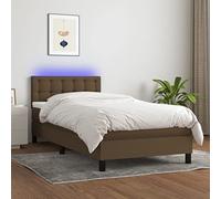 Sommier a lattes de lit matelas et LED Marron fonce 100x200cm Dark Brown Fabric Bed Frame with Adjustable Headboard LED Strip Light Memory Foam Mattress Topper and Pocket Spring Set for Bedroom
