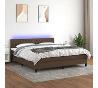 Sommier à lattes de lit matelas et LED Marron foncé 160x200 cm Bed Frame with Adjustable Headboard, Pocket Spring Mattress and Topper, USB LED Strip Lighting, Dark Brown Fabric Headboard for Bedroom