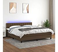 Sommier a lattes de lit matelas et LED Marron fonce 160x200 cm Bed Frame with Adjustable Headboard, Pocket Spring Mattress, Topper, Colourful LED Strip Lights, Dark Brown Fabric for Master Bedroom