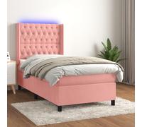 Sommier à Lattes de Lit avec Matelas et LED, Lit Rembourré, Lit Simple, Lit Adulte de Chambre à Coucher Intérieur, Moderne, Rose 100x200 cm Velours