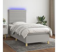 Sommier à Lattes de Lit avec Matelas et LED, Lit Rembourré, Lit Simple, Lit Adulte de Chambre à Coucher Intérieur, Moderne, Gris Clair 100x200 cm