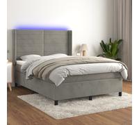 Vidaxl Sommier Tapissier Matelas Et Led Gris Clair 140x190 Cm Velours Multicolore