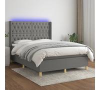 Sommier à Lattes de Lit Matelas et LED Rembourré Noir 140x190 cm Tissu vidaXL